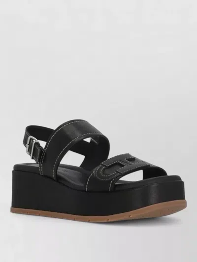 Hogan Leather Platform Sandals Open Toe Slingback In Black