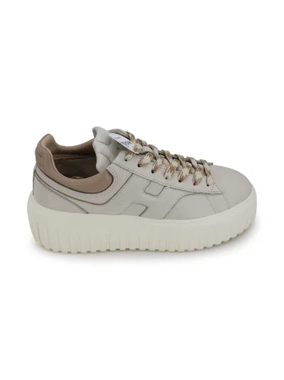 Hogan Leather Platform Sneakers Contrasting Sole Design In Gray
