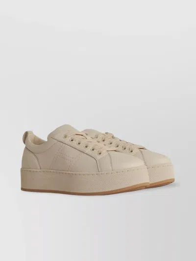 Hogan Leather Platform Sneakers Stitch Detailing In Brown