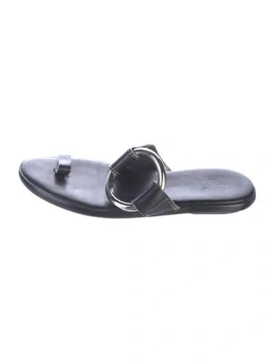 Pre-owned Hogan Leather Printed Slides In Black