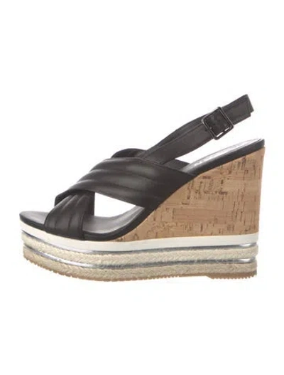 Pre-owned Hogan Leather Printed Slingback Sandals In Black