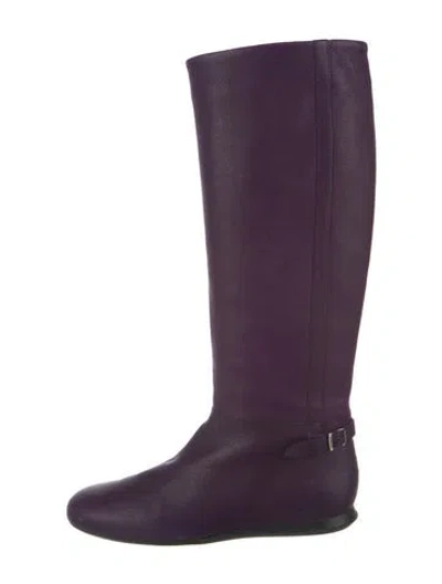 Pre-owned Hogan Leather Riding Boots In Purple