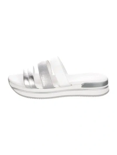 Pre-owned Hogan Leather Slides In Silver/white