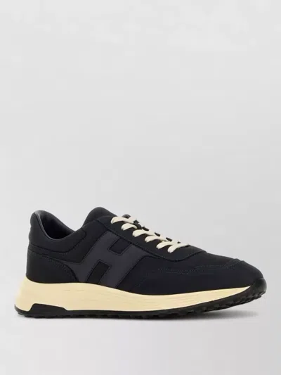 Hogan Leather Sneakers Contrasting Sole Round Toe In Black