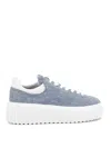 Hogan Logo-patch Denim Platform Sneakers In Dark Wash