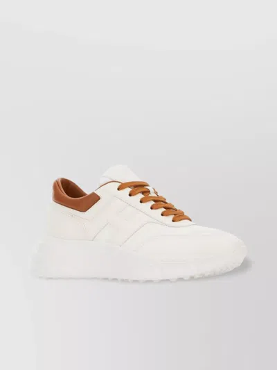 Hogan Leather Sneakers H669 With Contrast Heel Tab In Metallic