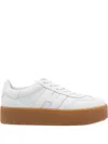 Hogan Low Top Leather Sneakers With Platform Sole In White