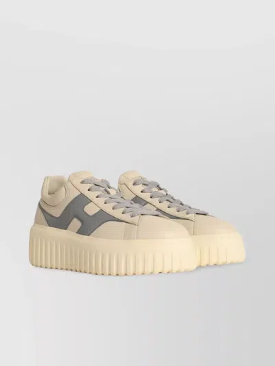 Hogan Leather Sneakers With Contrast Panel And Platform Sole In Brown