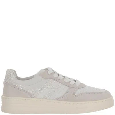 Hogan Leather Sneakers With Glitter Logo In White
