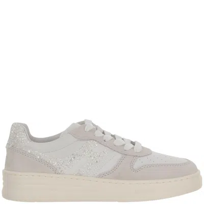 HOGAN HOGAN LEATHER SNEAKERS WITH GLITTER LOGO
