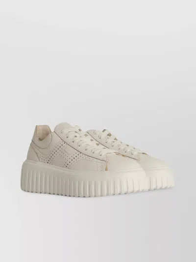 Hogan Leather Sneakers With Perforated Design And Platform Sole In Gray