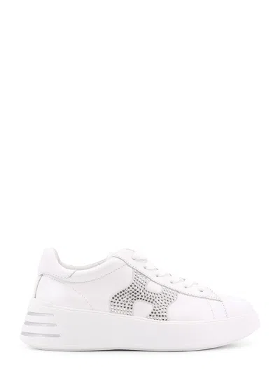 Hogan Leather Sneakers With Rhinestone Logo On The Side In White