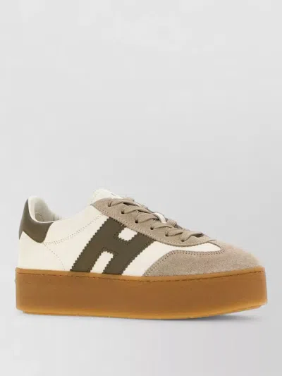 Hogan Leather Suede H698 Platform Detail Sneakers In White