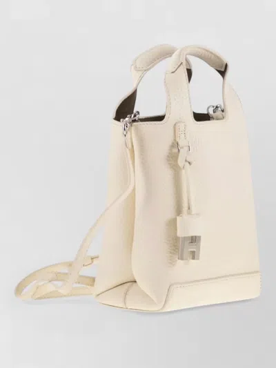 Hogan Leather Tote Bag Double Handles Shoulder Strap In Neutral