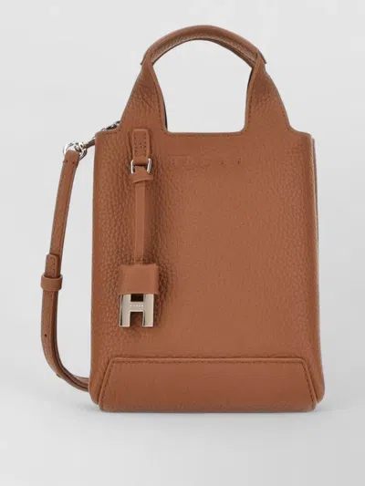 Hogan Leather Tote Bag Top Handle Charm In Brown