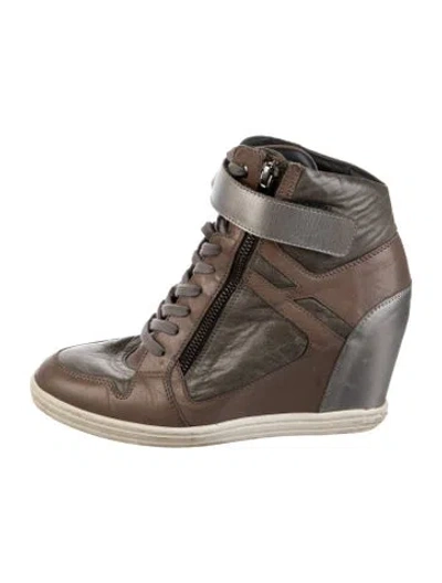 Pre-owned Hogan Leather Wedge Sneakers In Brown