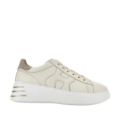 Hogan Light Beige Metallic Accent Leather Sneakers In Neutral