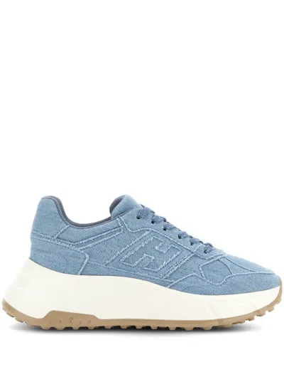 Hogan Light Blue Denim Sneakers With Logo-embroidered Tongue In Multicolor