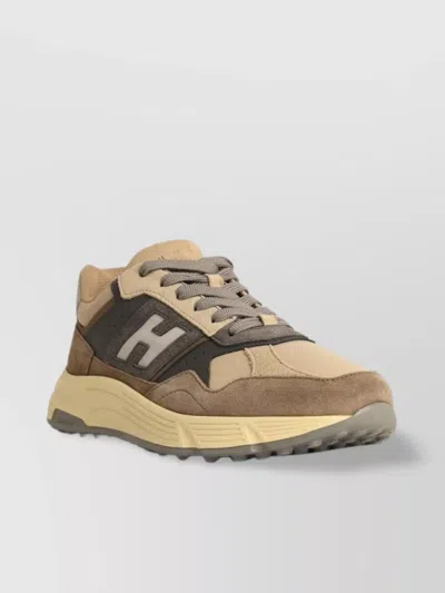 Hogan 'lightning' Suede Panels Sneakers Leather In Brown