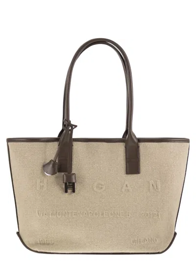 Hogan Lightweight Linen Tote Bag With Embossed Address Logo In Nude