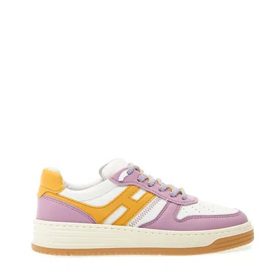 Hogan Lilac H Yellow Leather Basketball In Pink