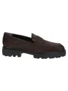Hogan Chunky Sole Round Toe Suede Finish Loafers In Brown