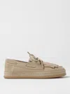 Hogan Refined Suede Flat Shoes With Lace-through Detail In Beige