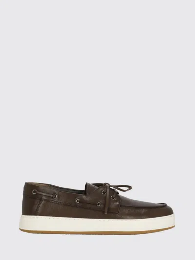 Hogan Leather Lace-up Loafers With Raised Rubber Sole In Brown