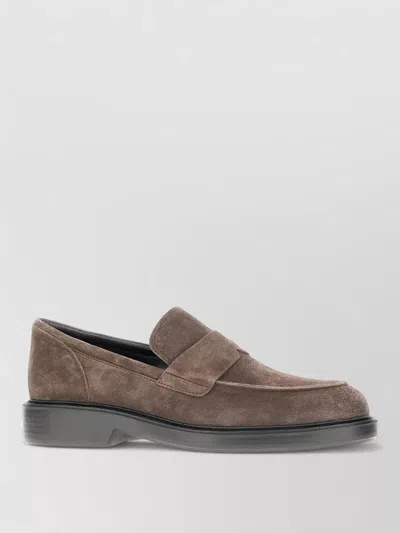 Hogan Loafers Round Toe Suede Finish Rubber Sole In Brown