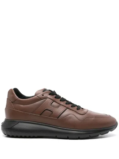 Hogan Logo-appliqué Sneakers In Brown