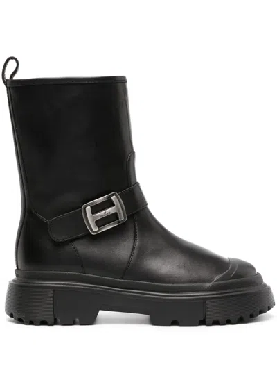 Hogan Biker Boots With Lug Rubber Sole In Black