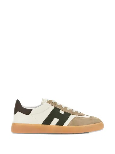 Hogan Beige White Brown Calf Suede Calf Leather Flat Shoes In Multi