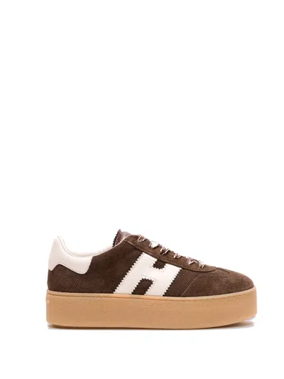 Hogan Chocolate Brown Suede Platform Sneakers With Lace-up Closure And H Logo Detail
