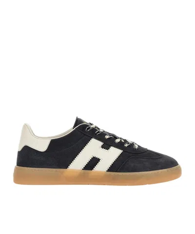 Hogan Navy Suede Leather H Sneakers In Black