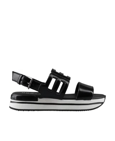 Hogan Logo-embossed Slingback Sandals In Black
