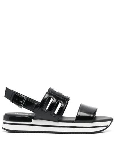 Hogan Logo-embossed Slingback Sandals In Black