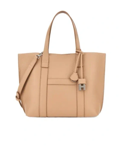 Hogan Logo Embossed Top Handle Bag In Sand