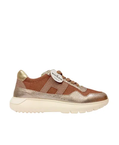 Hogan Logo Lace Up Sneakers In Nude