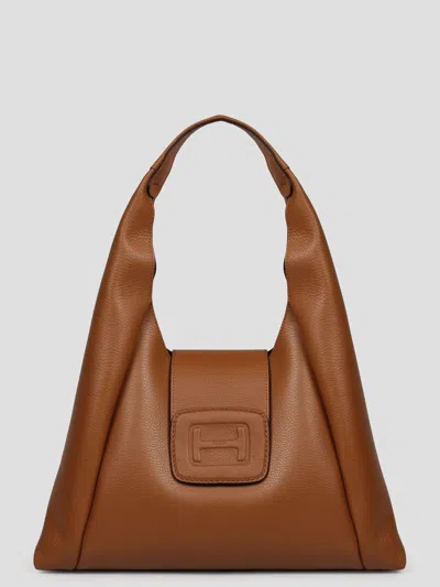 Hogan Logo One Shoulder Bag In Brown