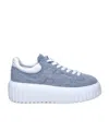 Hogan Logo-patch Denim Platform Sneakers In White