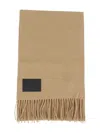 Hogan Logo-patch Fringed-edges Scarf In Brown