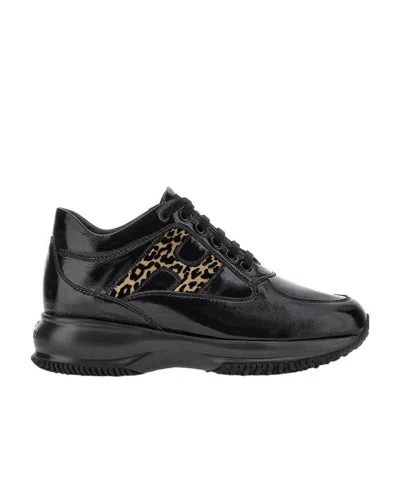 Hogan Logo Patch Low-top Sneakers In Black
