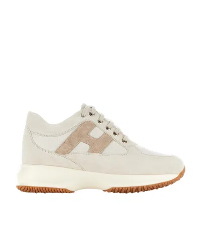 Hogan Logo-patch Suede-panelled Sneakers In White
