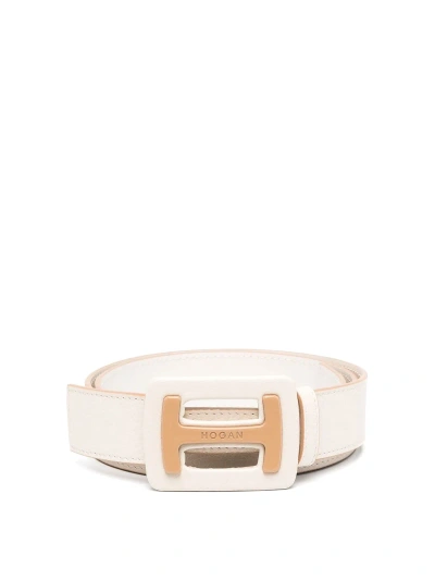 Hogan Logo-plaque Leather Belt In White