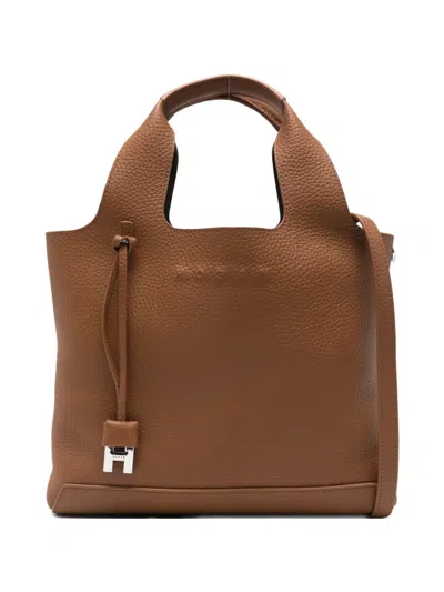 Hogan Logo-plaque Tote Bag In Brown