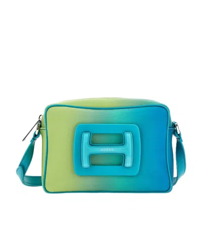 Hogan Logo Plaque Zip-up Shoulder Bag In Green