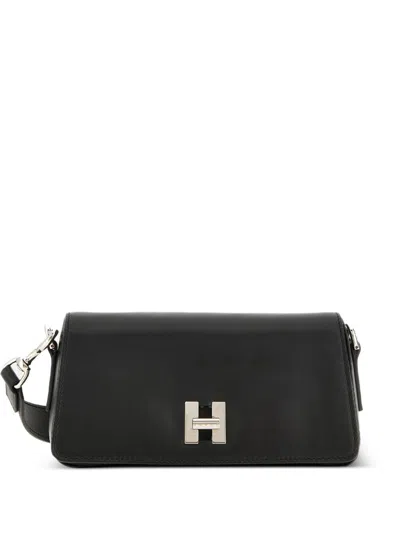 Hogan Logo-clasp Leather Shoulder Bag In Black