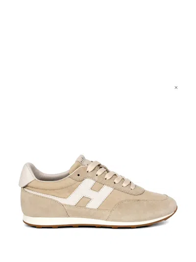 Hogan Beige Suede Logo-print Tongue Flat Shoes In Neutral