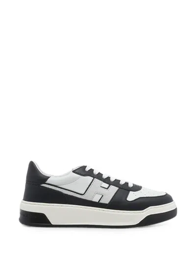 Hogan Logo-patch Panelled Leather Sneakers In Black