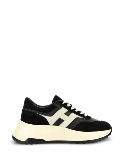 Hogan Logo-patch Panelled Sneakers In Black